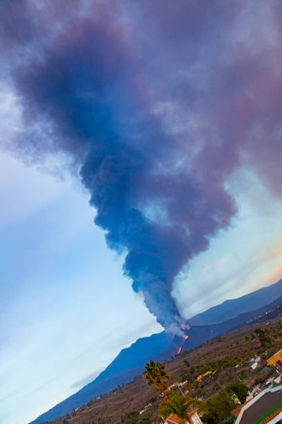 istock Cumbre Vieja's volcano eruption at sunset. 1353826941