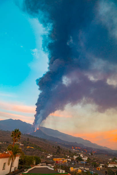 istock Cumbre Vieja's volcano eruption at sunset. 1353826954