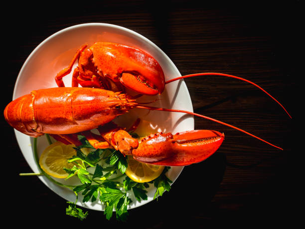 istock Steamed fresh red lobster on a white plate 1353826978