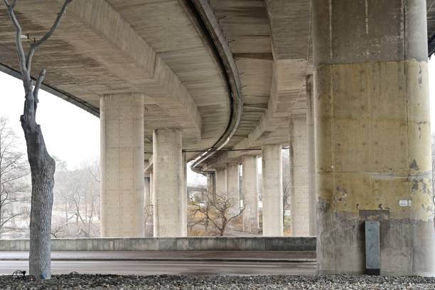 istock City bridge in a curve perspective. 1353827376