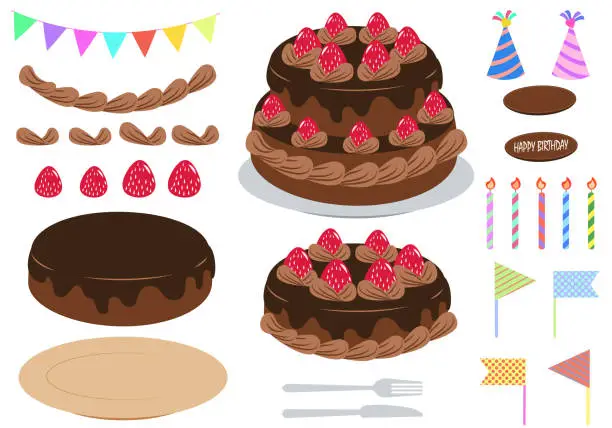 Vector illustration of Birthday chocolate cake material set illustration