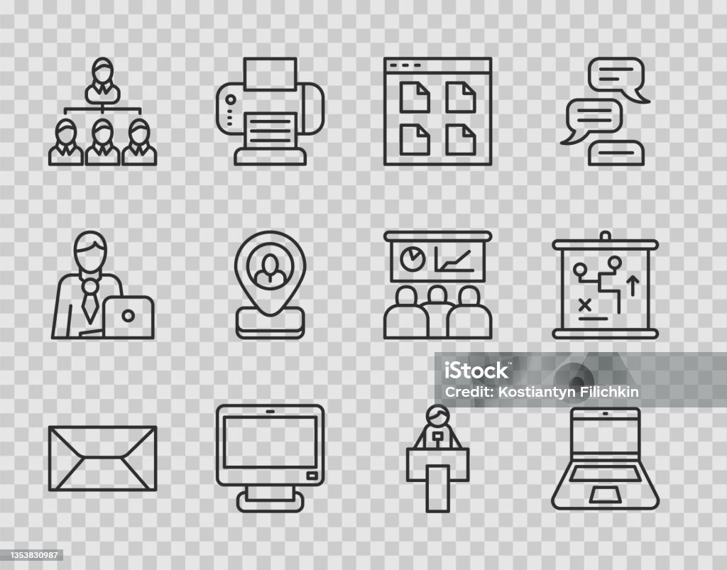 Computer Organogram Set Line Envelope Laptop Browser Files Computer Monitor Hierarchy ...