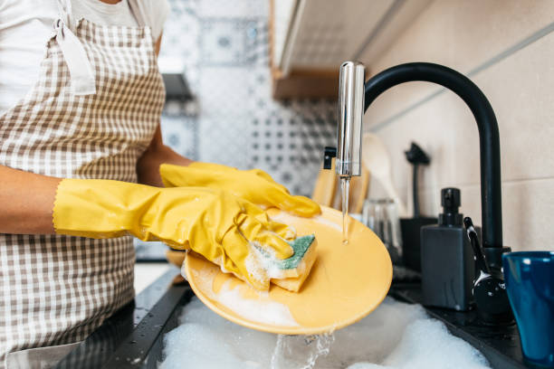 trabajo de la casa de la cocina - lavar los platos fotografías e imágenes de stock