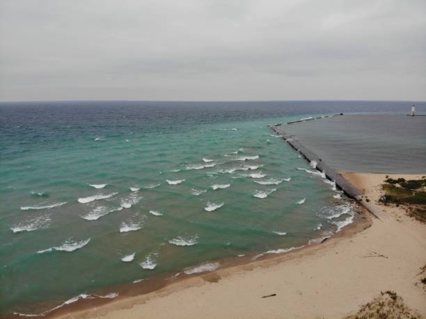istock Lake Michigan from a Drone 1353834547