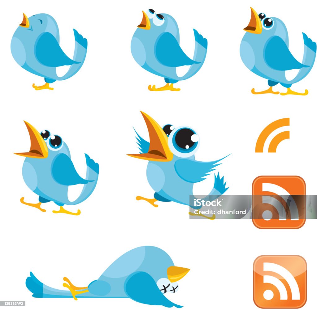 Twitter, RSS parler Bluebirds et symbole - clipart vectoriel de Oiseau libre de droits