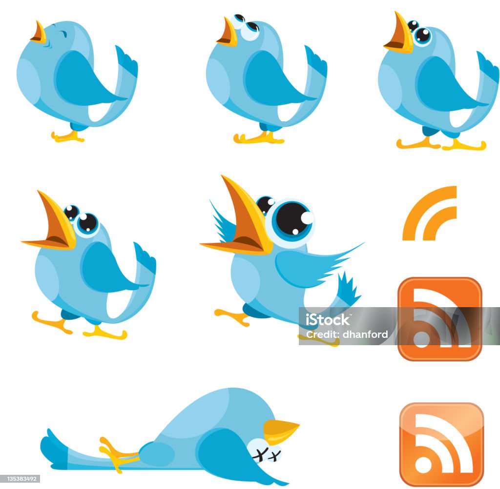 Tweeting, mówienie Bluebirds i RSS symbol - Grafika wektorowa royalty-free (Ptak)