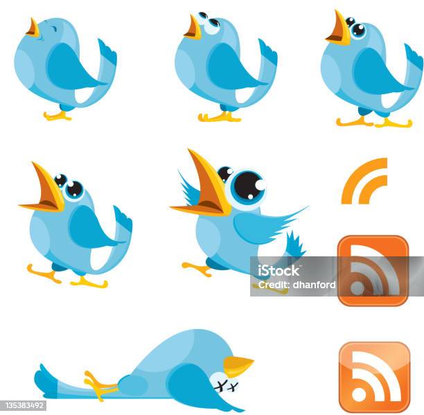 Tweeting Mówienie Bluebirds I Rss Symbol - Stockowe grafiki wektorowe i więcej obrazów Ptak - Ptak, Błękitnik, Humor