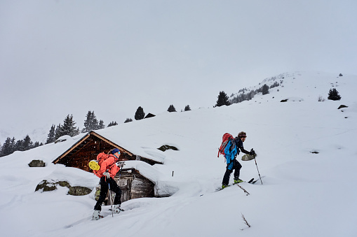 In the Swiss Alps, in winter