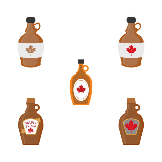 ilustrações, clipart, desenhos animados e ícones de ícone vetorial do conjunto de garrafas de xarope de bordo - syrup bottle canadian culture canada