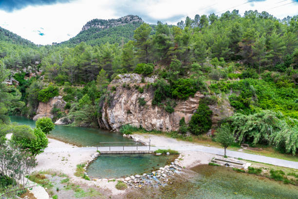 Fuente de los Baños in Montanejos, Spain. stock photo