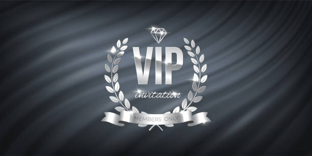 ilustrações de stock, clip art, desenhos animados e ícones de vip invitation with shiny glowing silver diamond over laurel wreath and ribbon on gray curtain background. party premium, exclusive quilted design poster. luxury template. only for member. vector - platinum card