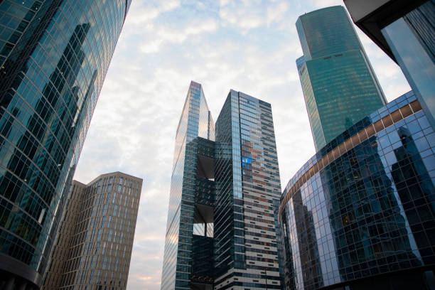 istock Office and residential skyscrapers over  blue sky background 1353846198
