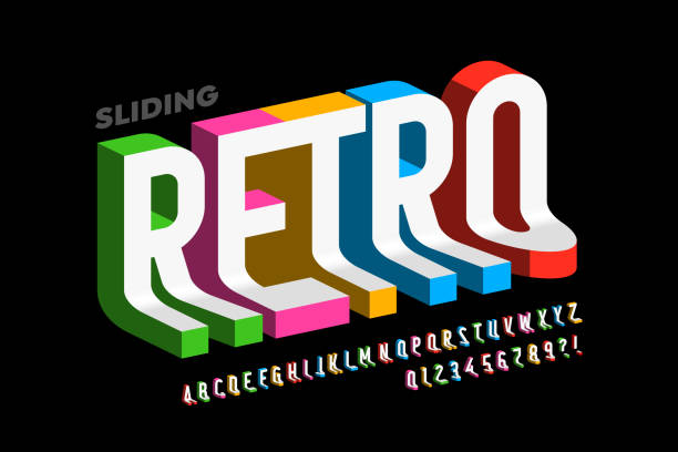 Sliding down retro style 3d font vector art illustration
