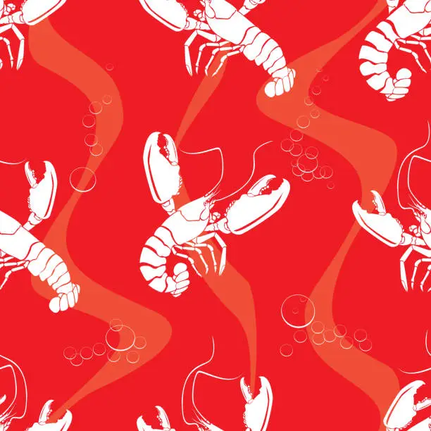 Vector illustration of Lobsters, Seamless Pattern