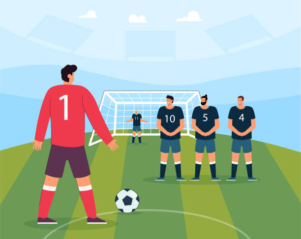 rzut karny piłkarza na boisku stadionu - penalty shot stock illustrations