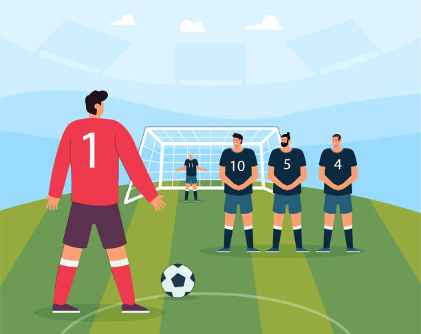 пенальти футболиста на поле стадиона - penalty shot stock illustrations