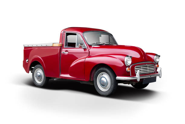 Classic British pick-up car Classic British pick-up truck isolated on white background old truck stock pictures, royalty-free photos & images