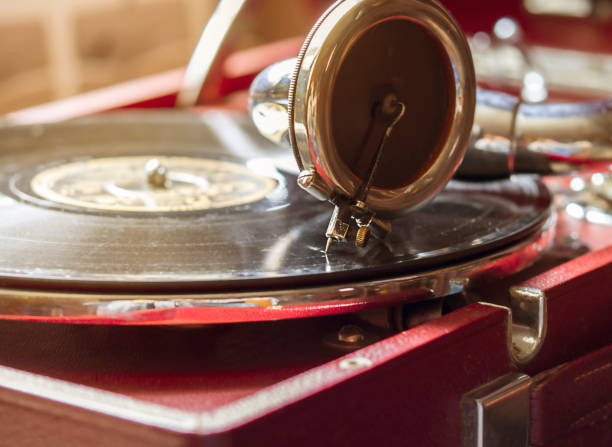 istock Old gramophone close-up. Outdated equipment. 1353856590