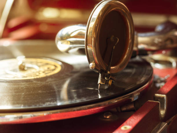 istock Old gramophone close-up. Outdated equipment. 1353856593
