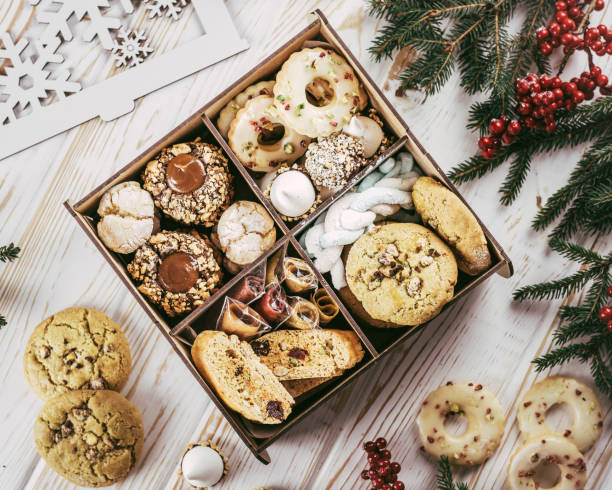 box with different variant cookies for christmas