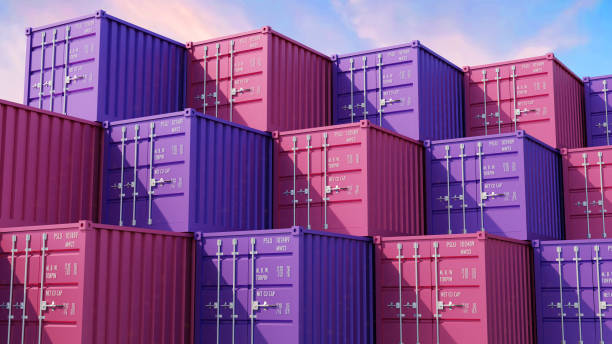 Stack of Pink and Purple shipping containers box, Cargo freight supply chain