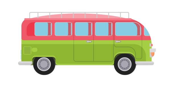 istock minibus motor home travel around the country. flat 1353859747