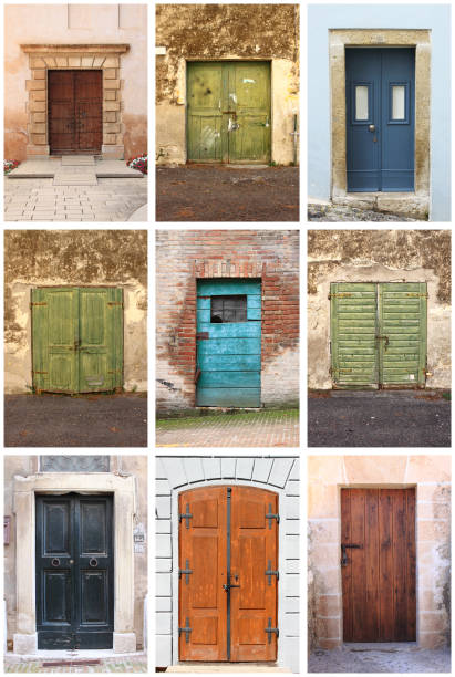 istock Collage of medieval squared front doors 1353859894