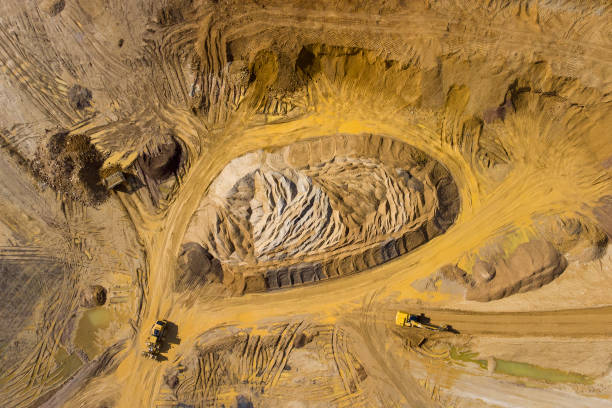 Gravel and sand open pit mining, sand hills - aerial view