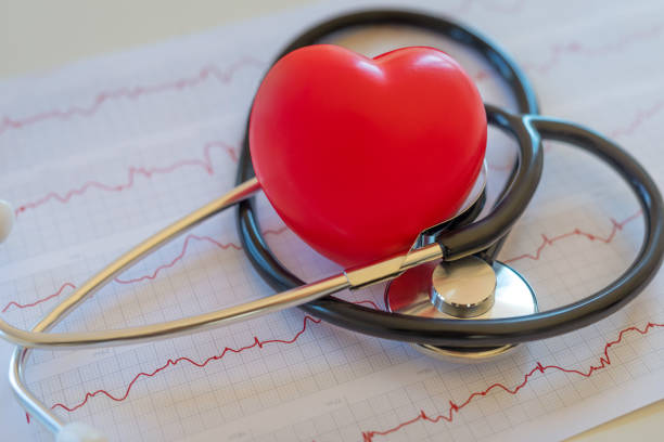 istock Stethoscope and heart on the diagramm 1353863429