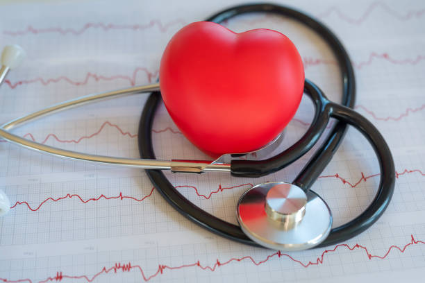 istock Stethoscope and heart on the diagramm 1353863463