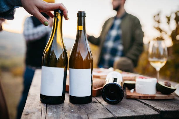 flasche wein im weinberg - wine cellar wine bottle grape stock-fotos und bilder