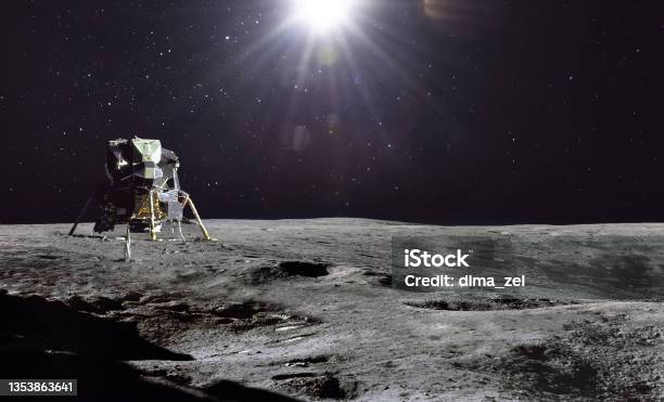 Moon Surface And Stars With Sunlight In Outer Space Exploration Of Solar System Artemis Lunar Space Program Elements Of This Image Furnished By Nasa Stock Photo - Download Image Now