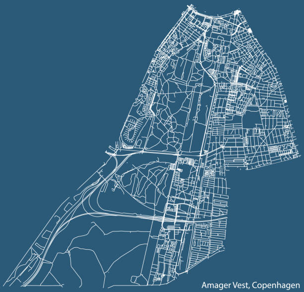 덴마크 코펜하겐 시립의 아마거 조끼 지구의 도로 지도 - denmark map copenhagen cartography stock illustrations