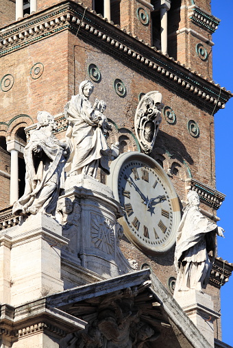 Statues on top of Saint Mary Major Basilica in Rome, Italy