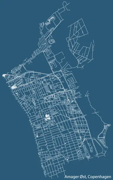 Vector illustration of Street roads map of the Amager Øst District of Copenhagen Municipality, Denmark