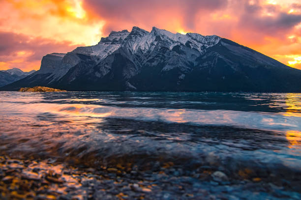 istock Warm Sunrise Over Banff Mountains And Lake 1353866054