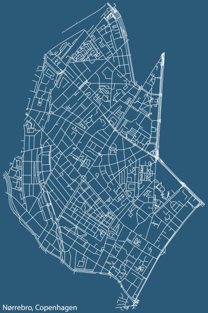 덴마크 코펜하겐 시립의 노레브로 지구의 도로 지도 - denmark map copenhagen cartography stock illustrations