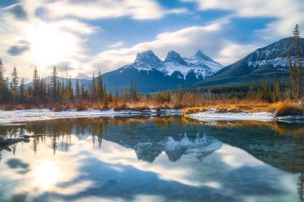 istock Long Exposure Of The Three Sisters Mountains 1353867452