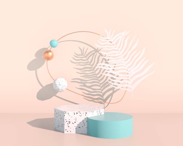 istock Product display podium decorated with leaves on pastel background, 3d illustration 1353869890