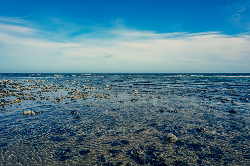 A stony beach on the Ocean in Australia.