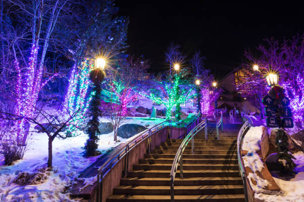 Christmas lights in Vail Village, Colorado stock photo