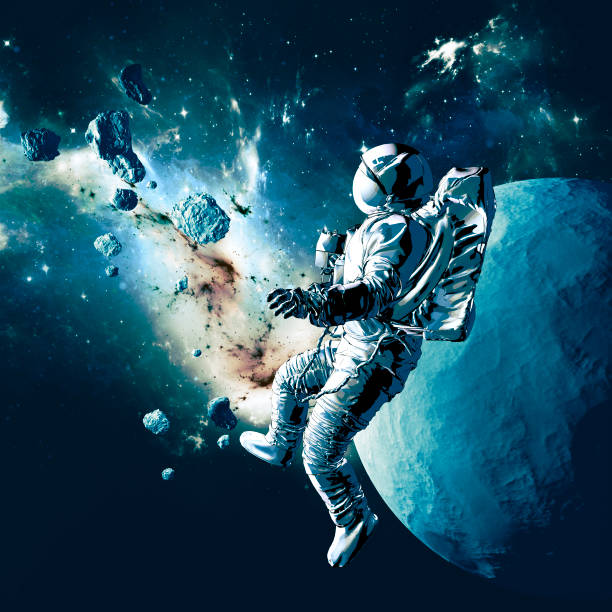 istock Astronaut floating in space. New worlds and unexplored galaxies. Asteroids and planets 1353872684