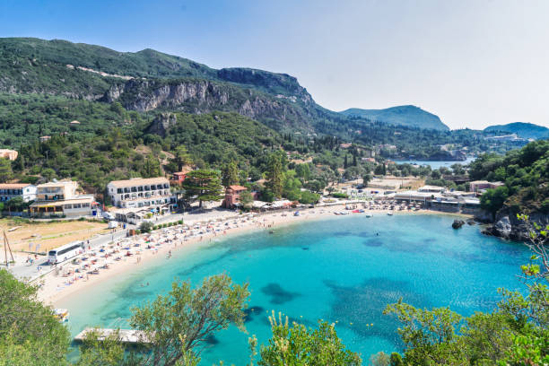 istock Paleokastritsa beach on Korfu, Greece 1353873877