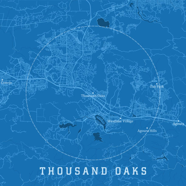Thousand Oaks CA City Vector Road Map Blue Text vector art illustration