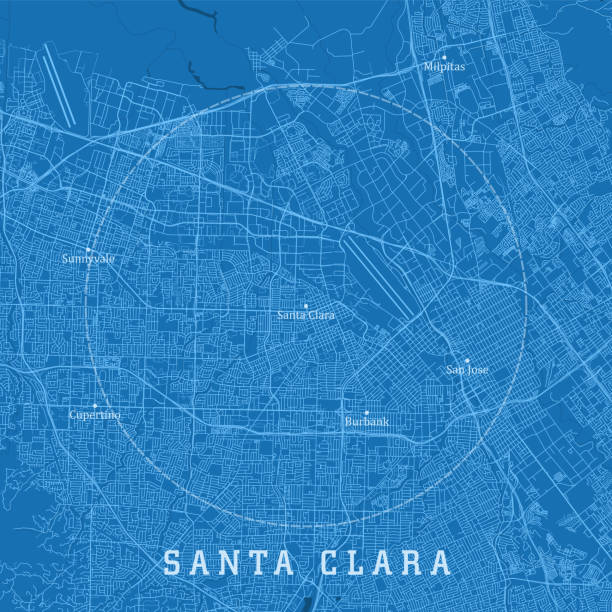 illustrazioni stock, clip art, cartoni animati e icone di tendenza di santa clara ca city vector road map testo blu - silicon valley