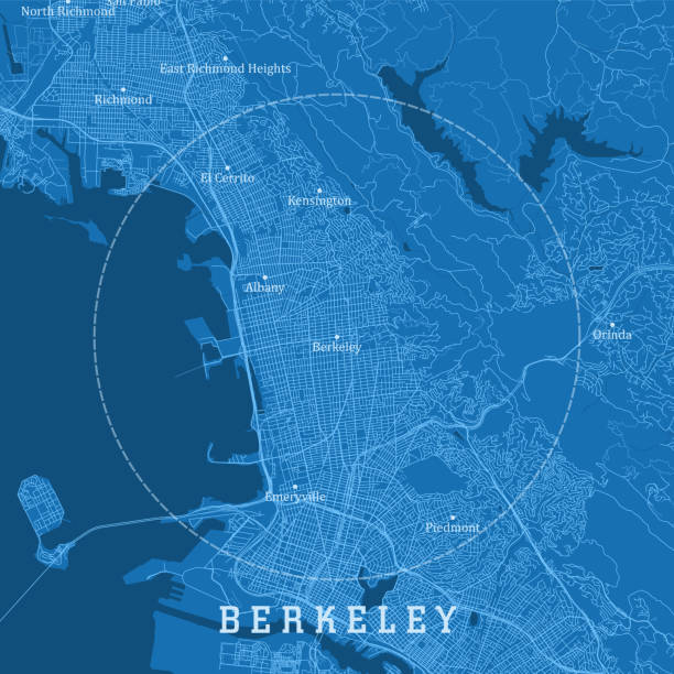 illustrazioni stock, clip art, cartoni animati e icone di tendenza di berkeley ca city vector road map testo blu - map san francisco bay area california cartography