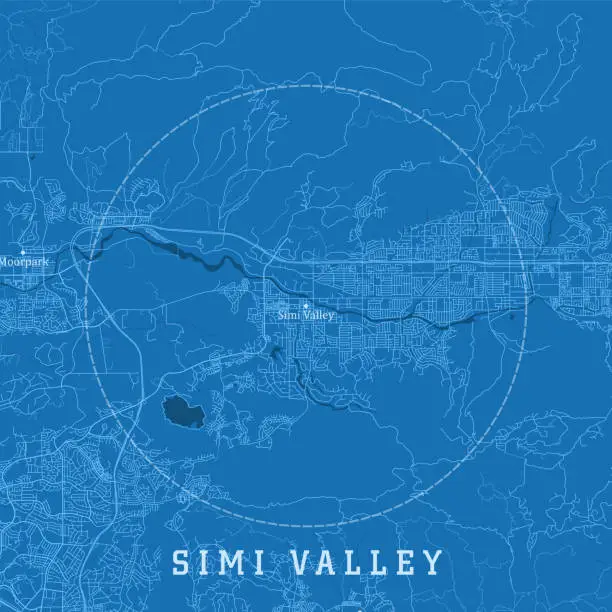 Vector illustration of Simi Valley CA City Vector Road Map Blue Text