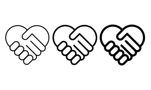 handshake-symbol, das ein schwarzes liebesherz-symbol bildet. charity-konzept. trendiges flaches isoliertes umrisssymbol, zeichen verwendet für: illustration, logo, handy, app, design, web, dev, ui, ux, gui. vektor eps 10 - human cardiovascular system heart shape human hand healthy lifestyle stock-grafiken, -clipart, -cartoons und -symbole