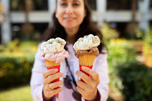 Woman holding ice cream