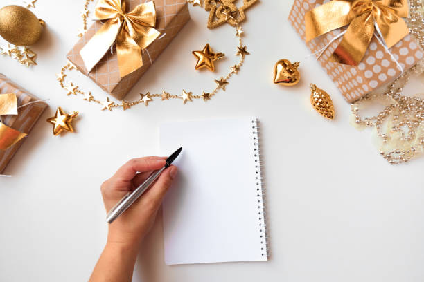 istock new year gifts and decorations on white background top view- Image 1353879196